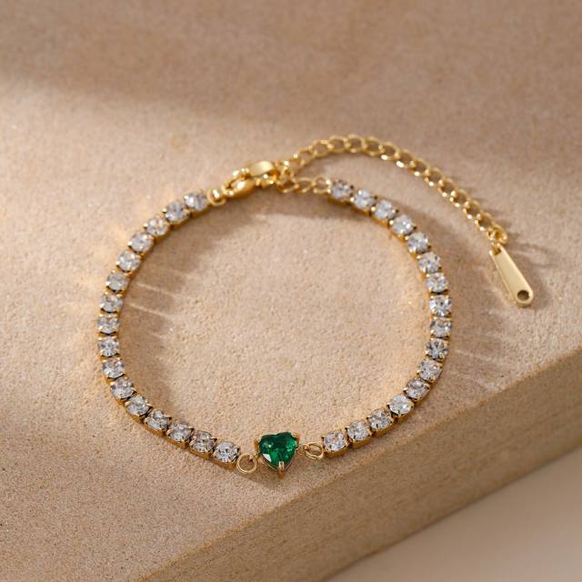 Luxury colorful cubic zircon heart tennis chain bracelet stainless steel bracelet