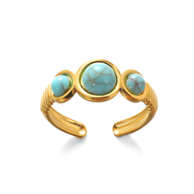 Boho turquoise stone bead statement stainless steel rings collection