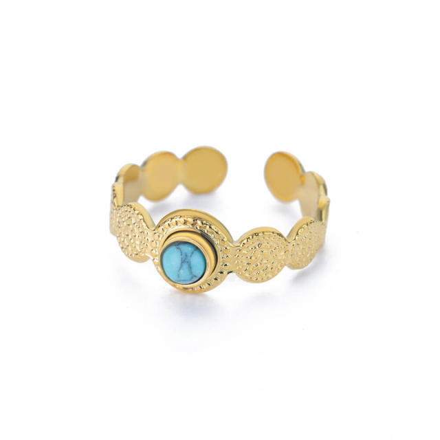 Boho turquoise stone bead statement stainless steel rings collection