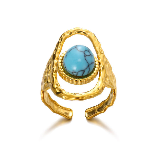 Boho turquoise stone bead statement stainless steel rings collection