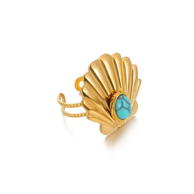 Boho turquoise stone bead statement stainless steel rings collection