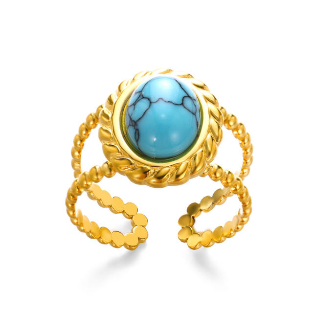 Boho turquoise stone bead statement stainless steel rings collection