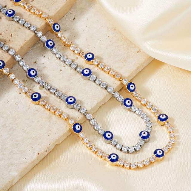 Hot sale glass bead evil eye tennis chain necklace