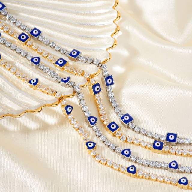 Hot sale glass bead evil eye tennis chain necklace