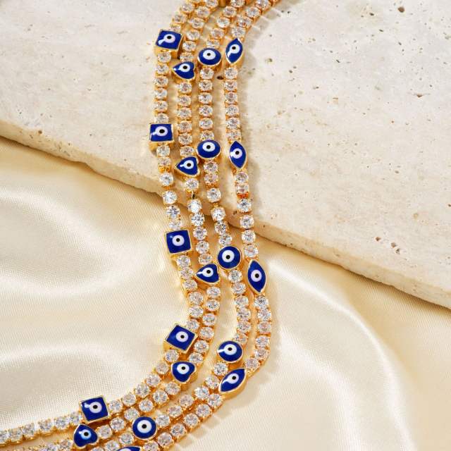 Hot sale glass bead evil eye tennis chain necklace
