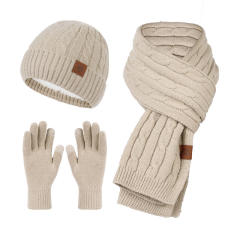 3-piece Set Women's Fashion warm cap scarf glove set for winter