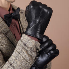Hot selling autumn winter warm top layer goat leather full palm touch screen men's leather gloves