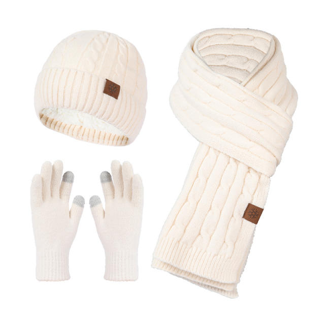 3-piece Set Women's Fashion warm cap scarf glove set for winter