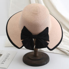 Foldable Large Brim Straw Hat sweet bow sunhat for women
