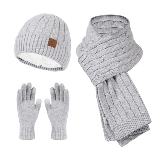 3-piece Set Women's Fashion warm cap scarf glove set for winter