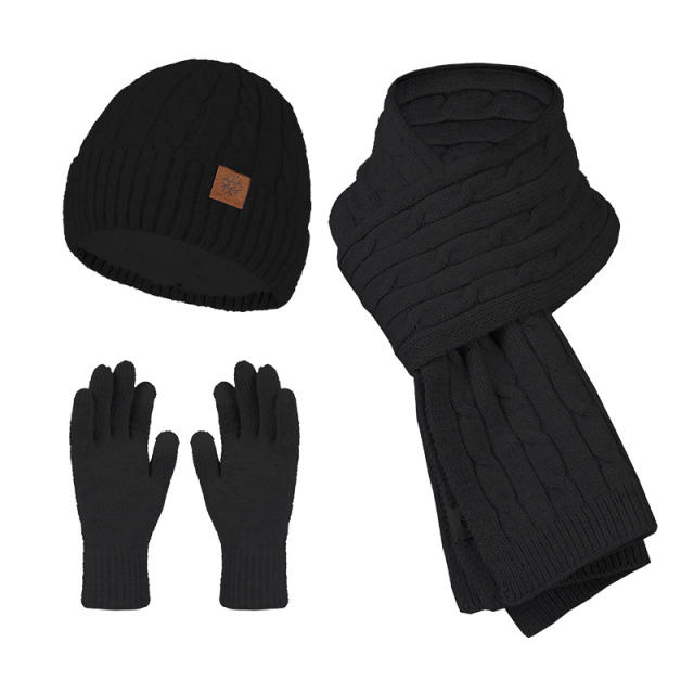 3-piece Set Women's Fashion warm cap scarf glove set for winter