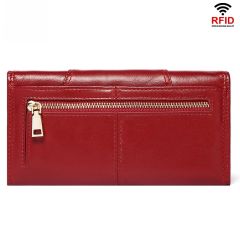 Genuine Leather Women's Wallet Retro Mobile Phone RFID Long Wallet