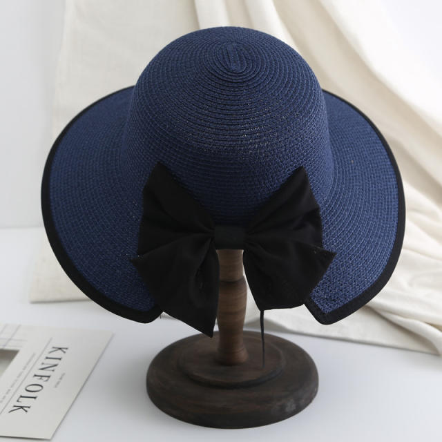 Foldable Large Brim Straw Hat sweet bow sunhat for women