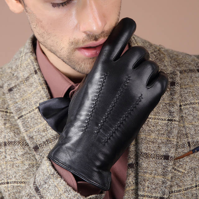 Hot selling autumn winter warm top layer goat leather full palm touch screen men's leather gloves