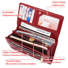 Genuine Leather Women's Wallet Retro Mobile Phone RFID Long Wallet