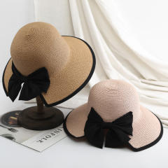 Foldable Large Brim Straw Hat sweet bow sunhat for women