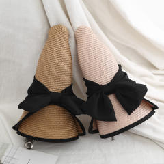 Foldable Large Brim Straw Hat sweet bow sunhat for women