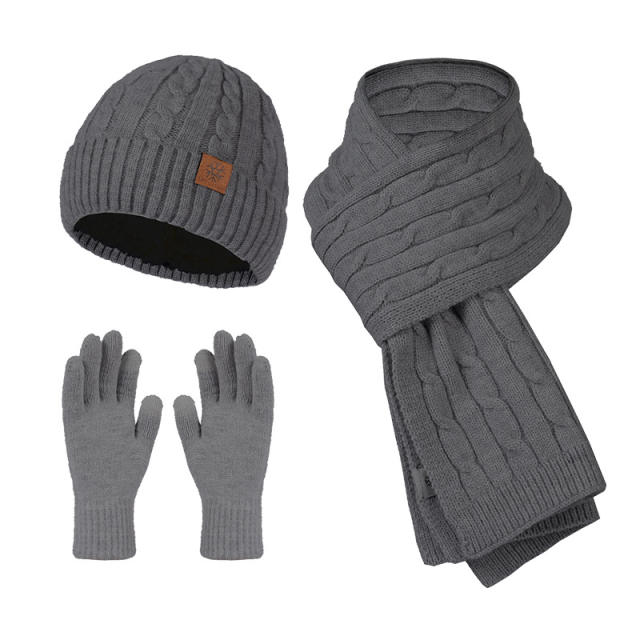 3-piece Set Women's Fashion warm cap scarf glove set for winter