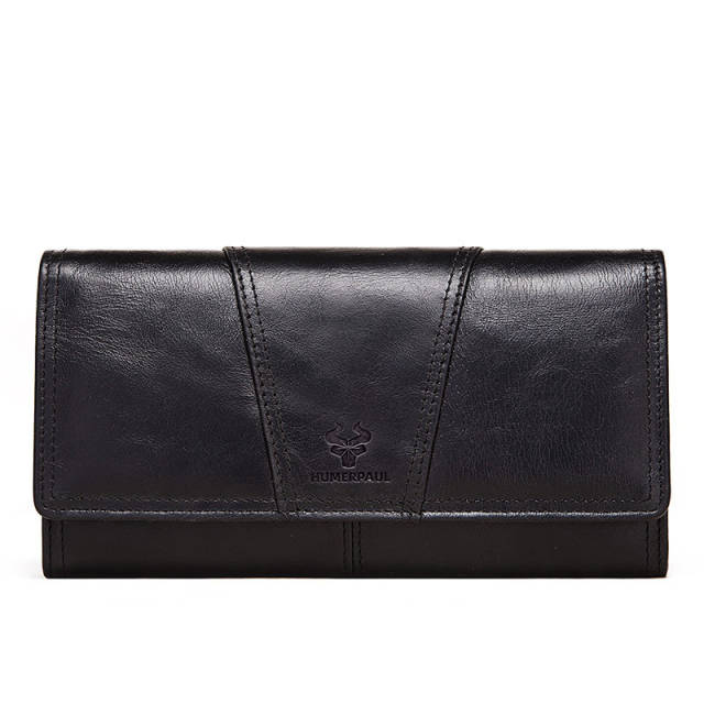 Genuine Leather Women's Wallet Retro Mobile Phone RFID Long Wallet