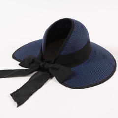 Straw Hat Women's Summer Travel Beach Sunshade Hat Bow Ribbon Foldable Hat