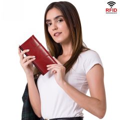 Genuine Leather Women's Wallet Retro Mobile Phone RFID Long Wallet