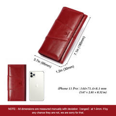Genuine Leather Women's Wallet Retro Mobile Phone RFID Long Wallet