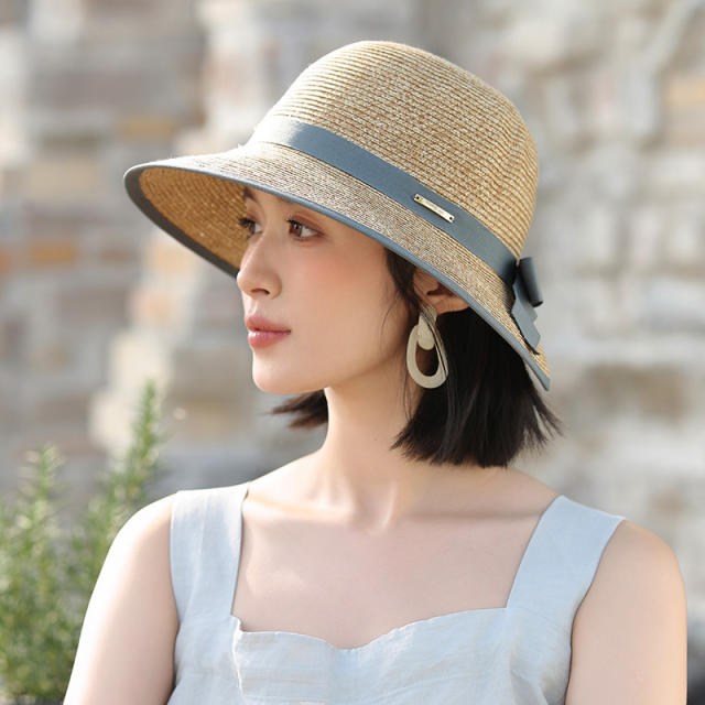 Elegant colorful ribbon sun hat starw hat for women