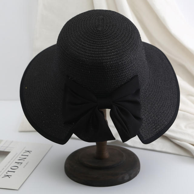 Foldable Large Brim Straw Hat sweet bow sunhat for women