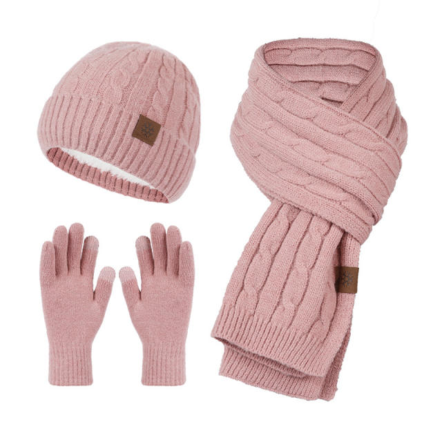 3-piece Set Women's Fashion warm cap scarf glove set for winter