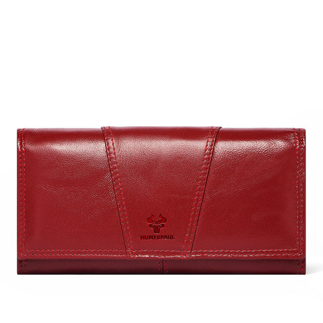 Genuine Leather Women's Wallet Retro Mobile Phone RFID Long Wallet