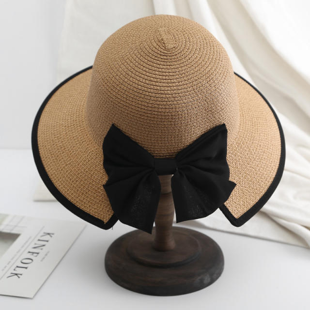Foldable Large Brim Straw Hat sweet bow sunhat for women