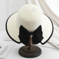 Foldable Large Brim Straw Hat sweet bow sunhat for women