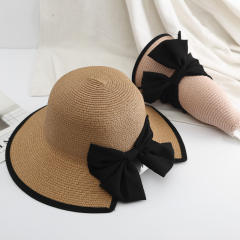 Foldable Large Brim Straw Hat sweet bow sunhat for women