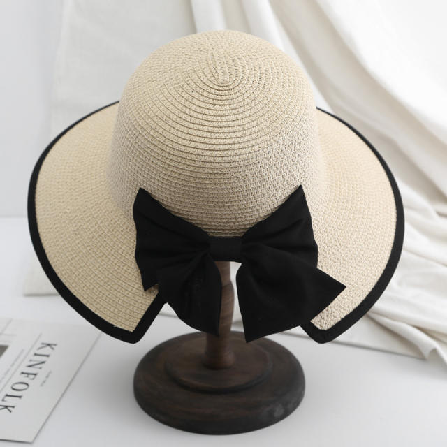 Foldable Large Brim Straw Hat sweet bow sunhat for women