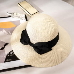 Straw Hat Women's French Style Retro Summer Travel Big Brim Beach Hat Foldable Sun Protection UV Protection