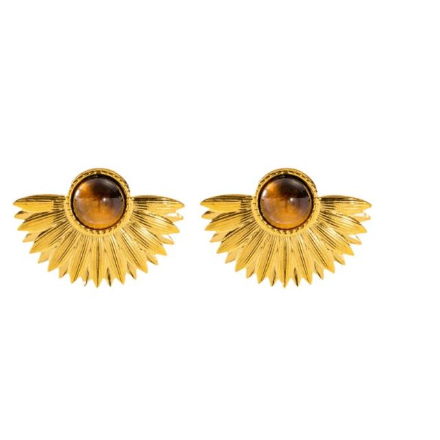 Vintage tiger eye stone statement stainless steel fun shape studs earrings collection