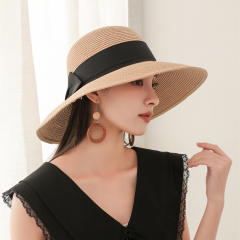 Straw Hat Women's French Style Retro Summer Travel Big Brim Beach Hat Foldable Sun Protection UV Protection