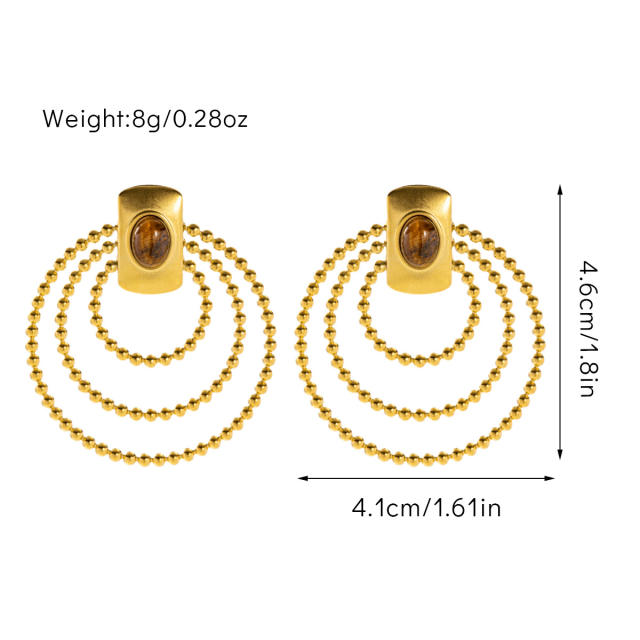 Vintage tiger eye stone statement stainless steel fun shape studs earrings collection