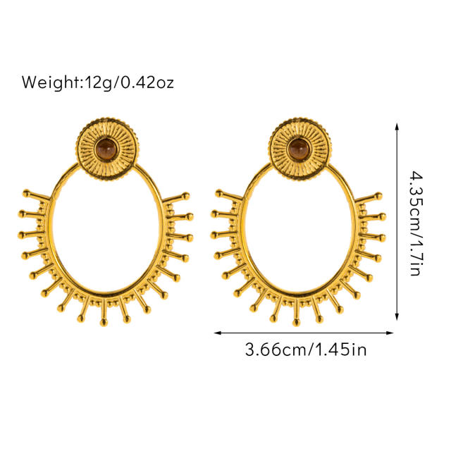 Vintage tiger eye stone statement stainless steel fun shape studs earrings collection