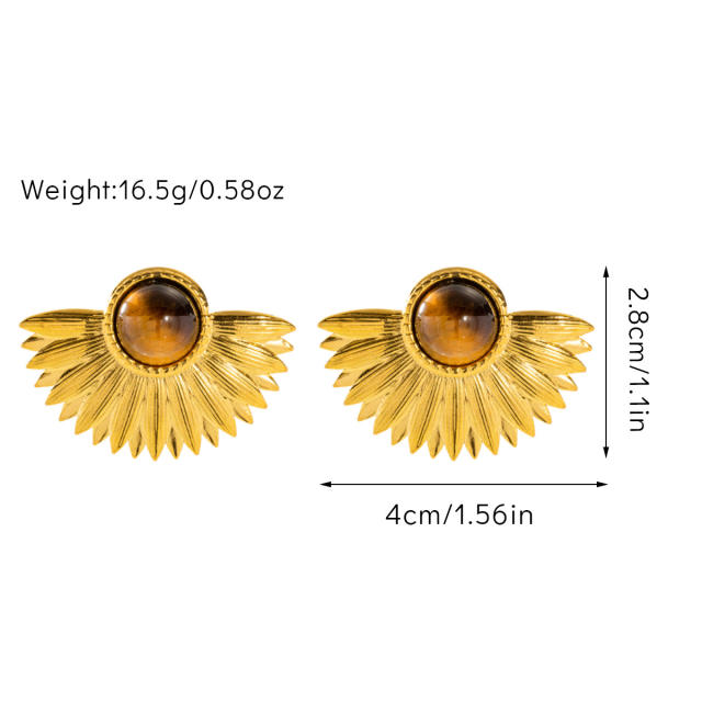 Vintage tiger eye stone statement stainless steel fun shape studs earrings collection