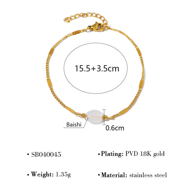 Stainless Steel Stacked Bracelet suit Four-leaf Clover Natural Shell Pendant Simple Design Bracelet suit Women