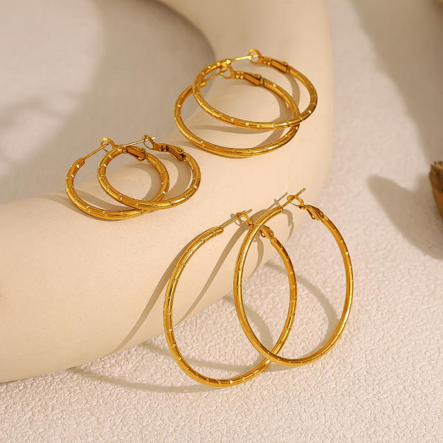 Simple bamboo hoop earrings stainless steel earrings