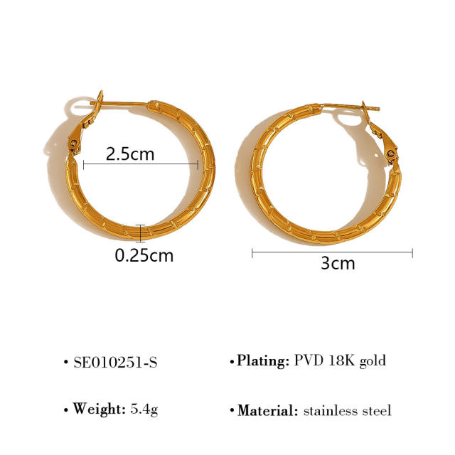 Simple bamboo hoop earrings stainless steel earrings
