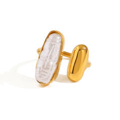 Elegant baroque pearl geometric stainless steel rings
