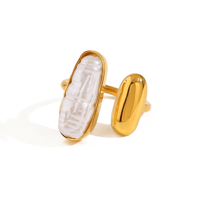 Elegant baroque pearl geometric stainless steel rings