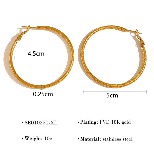Simple bamboo hoop earrings stainless steel earrings