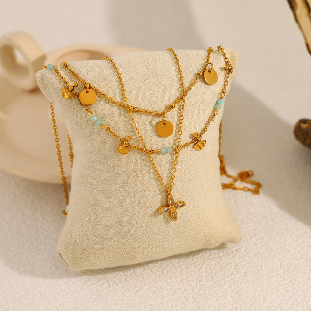 French style four-leaf clover pendant titanium steel dainty necklace collection
