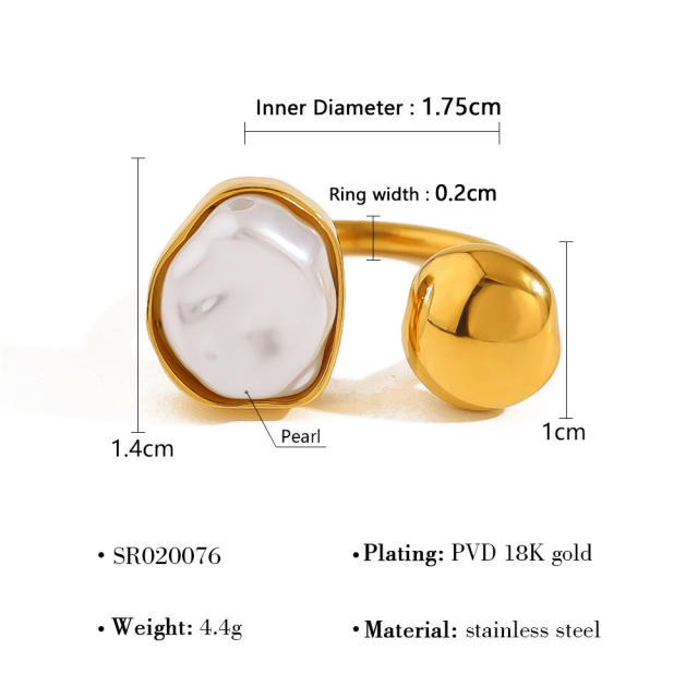 Elegant baroque pearl geometric stainless steel rings