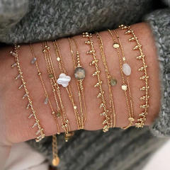 Stainless Steel Stacked Bracelet suit Four-leaf Clover Natural Shell Pendant Simple Design Bracelet suit Women