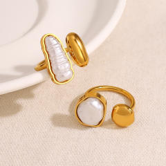 Elegant baroque pearl geometric stainless steel rings